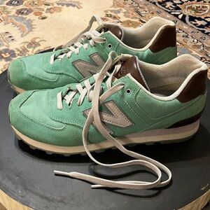 New Balance Mint Green and Brown Sneakers